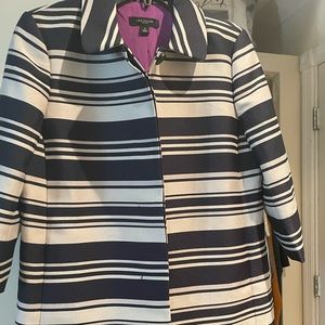 Ann Taylor Navy and Beige Striped Coat Size Small